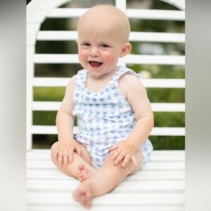 Bunnie Lou Boys Blue Gingham Overall
